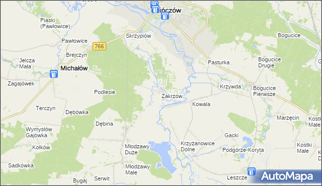 mapa Zakrzów gmina Pińczów, Zakrzów gmina Pińczów na mapie Targeo