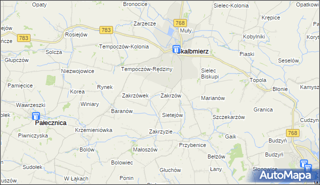 mapa Zakrzów gmina Skalbmierz, Zakrzów gmina Skalbmierz na mapie Targeo