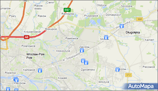 mapa Zakrzów gmina Wrocław, Zakrzów gmina Wrocław na mapie Targeo