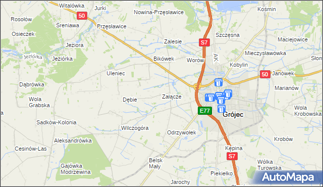 mapa Załącze gmina Grójec, Załącze gmina Grójec na mapie Targeo