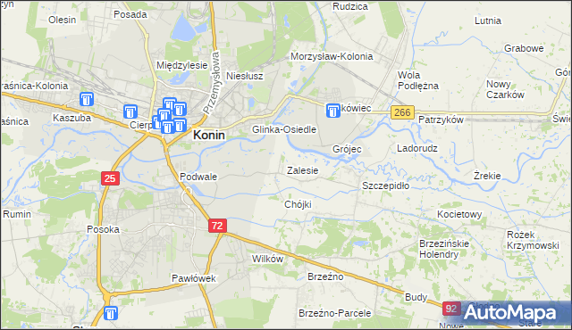 mapa Zalesie gmina Krzymów, Zalesie gmina Krzymów na mapie Targeo