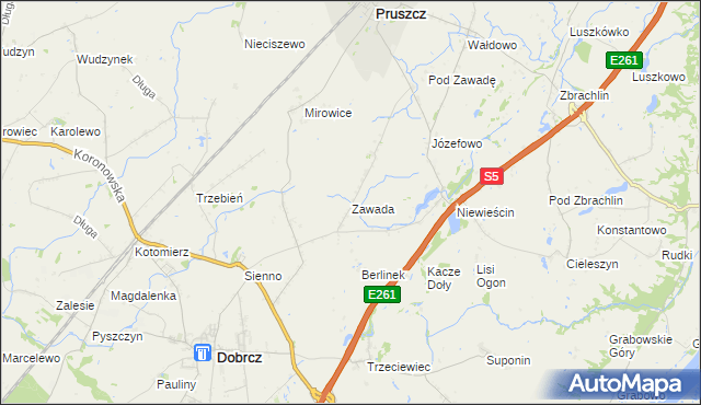 mapa Zawada gmina Pruszcz, Zawada gmina Pruszcz na mapie Targeo