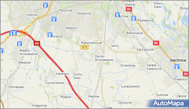 mapa Żerniki Wrocławskie, Żerniki Wrocławskie na mapie Targeo