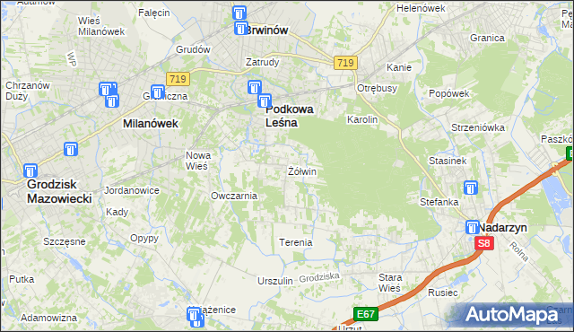 mapa Żółwin gmina Brwinów, Żółwin gmina Brwinów na mapie Targeo