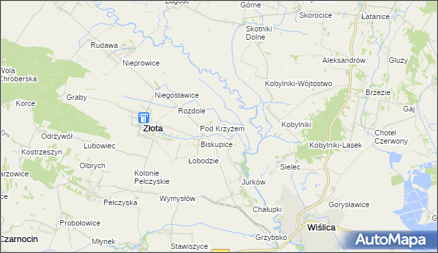 mapa Żurawniki gmina Złota, Żurawniki gmina Złota na mapie Targeo