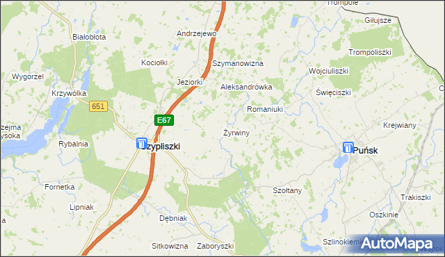 mapa Żyrwiny, Żyrwiny na mapie Targeo