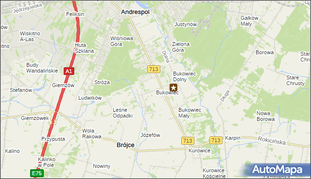 mapa Bukowiec gmina Brójce, Bukowiec gmina Brójce na mapie Targeo