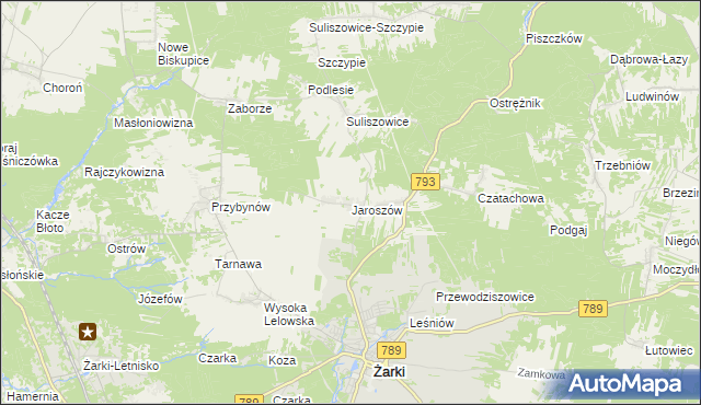mapa Jaroszów gmina Żarki, Jaroszów gmina Żarki na mapie Targeo