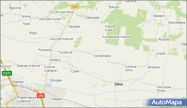 mapa Kornelówka gmina Sitno, Kornelówka gmina Sitno na mapie Targeo
