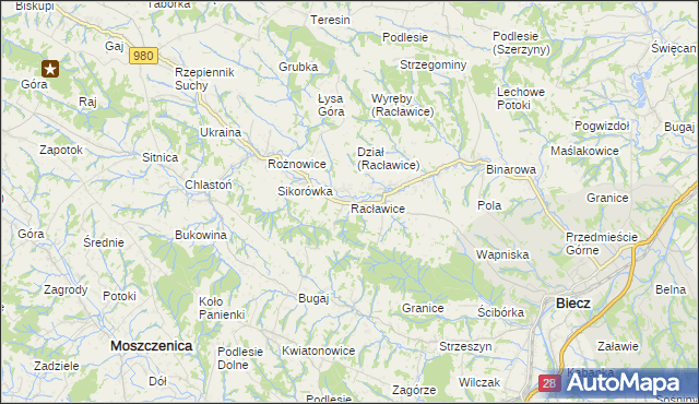 mapa Racławice gmina Biecz, Racławice gmina Biecz na mapie Targeo