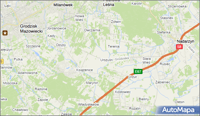 mapa Urszulin gmina Grodzisk Mazowiecki, Urszulin gmina Grodzisk Mazowiecki na mapie Targeo
