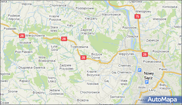 mapa Biczyce Górne, Biczyce Górne na mapie Targeo