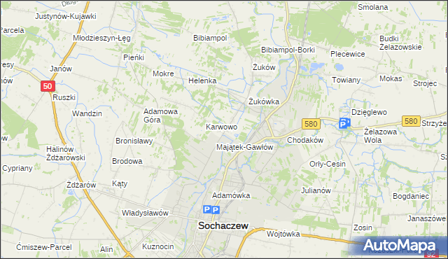mapa Gawłów gmina Sochaczew, Gawłów gmina Sochaczew na mapie Targeo