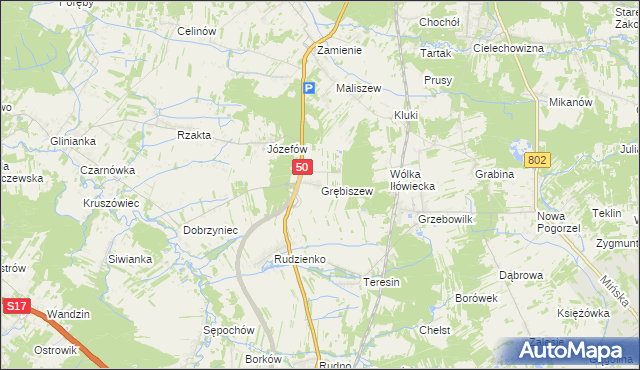 mapa Grębiszew, Grębiszew na mapie Targeo