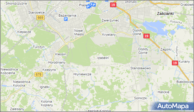 mapa Izabelin gmina Juchnowiec Kościelny, Izabelin gmina Juchnowiec Kościelny na mapie Targeo