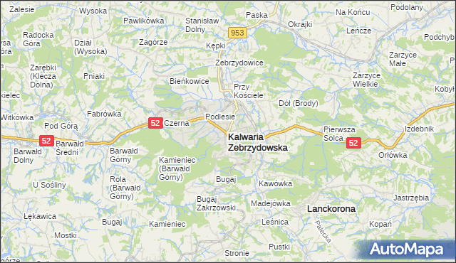 mapa Kalwaria Zebrzydowska, Kalwaria Zebrzydowska na mapie Targeo