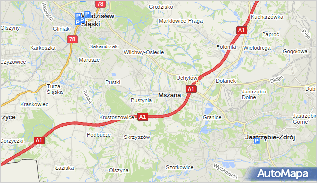 mapa Mszana powiat wodzisławski, Mszana powiat wodzisławski na mapie Targeo