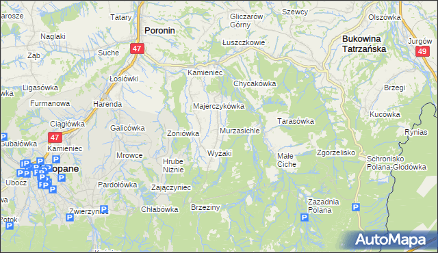 mapa Murzasichle, Murzasichle na mapie Targeo