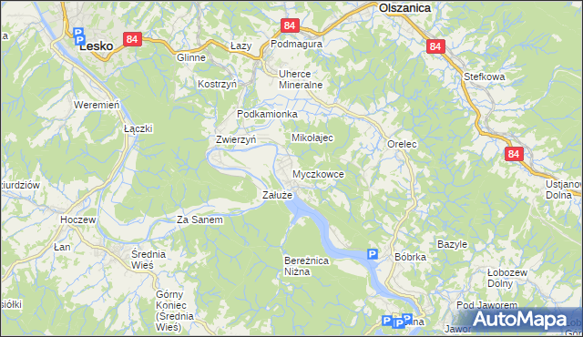 mapa Myczkowce, Myczkowce na mapie Targeo