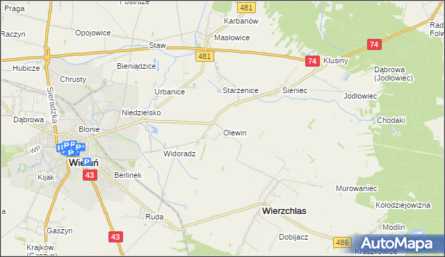 mapa Olewin gmina Wieluń, Olewin gmina Wieluń na mapie Targeo