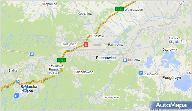 mapa Piechowice powiat jeleniogórski, Piechowice powiat jeleniogórski na mapie Targeo