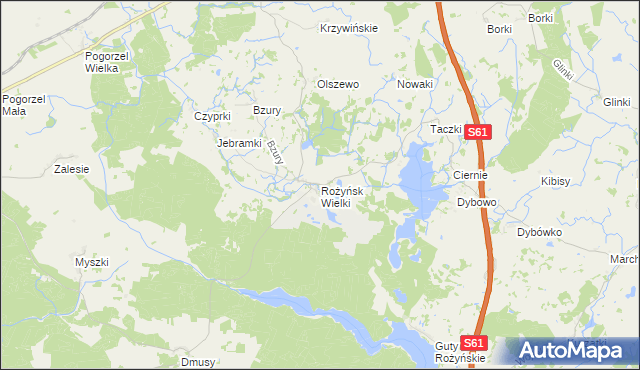 mapa Rożyńsk Wielki gmina Prostki, Rożyńsk Wielki gmina Prostki na mapie Targeo