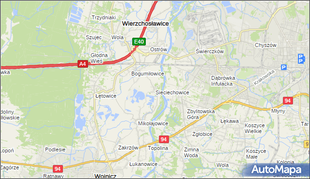 mapa Sieciechowice gmina Wierzchosławice, Sieciechowice gmina Wierzchosławice na mapie Targeo