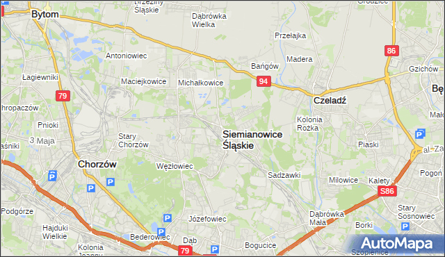 mapa Siemianowice Śląskie, Siemianowice Śląskie na mapie Targeo