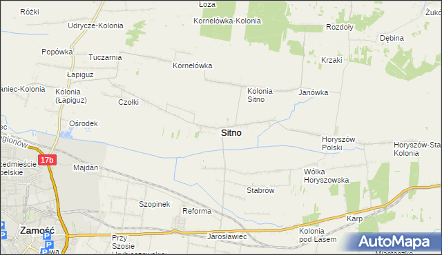 mapa Sitno powiat zamojski, Sitno powiat zamojski na mapie Targeo