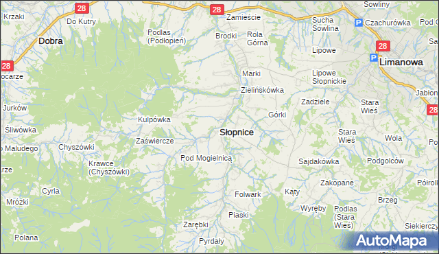 mapa Słopnice, Słopnice na mapie Targeo