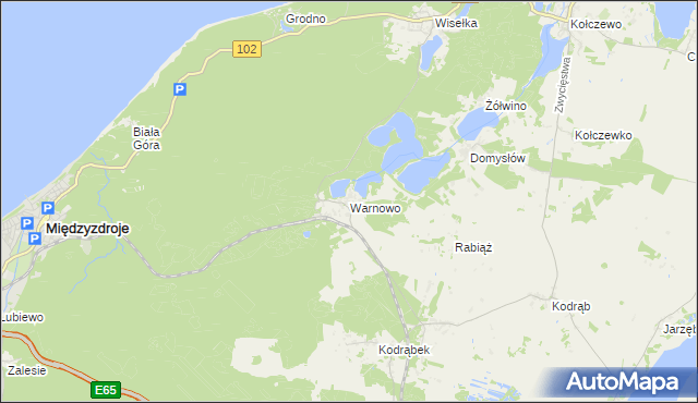 mapa Warnowo gmina Wolin, Warnowo gmina Wolin na mapie Targeo