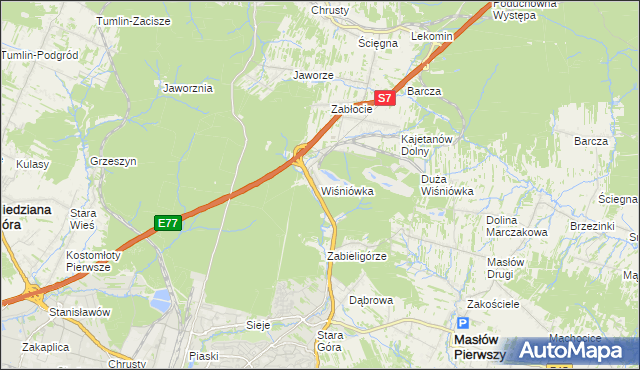 mapa Wiśniówka gmina Masłów, Wiśniówka gmina Masłów na mapie Targeo