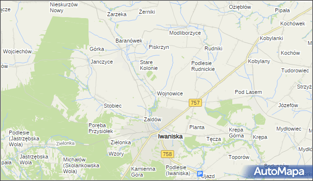 mapa Wojnowice gmina Iwaniska, Wojnowice gmina Iwaniska na mapie Targeo