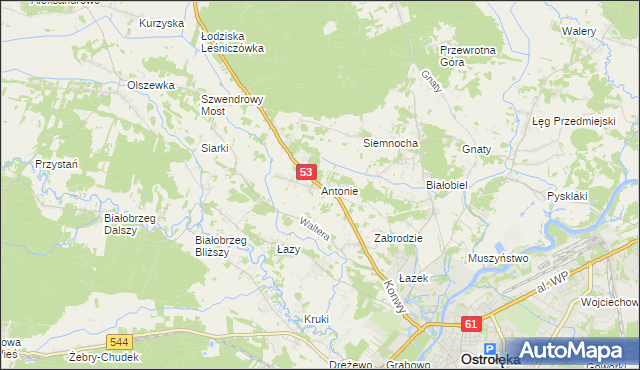 mapa Antonie gmina Olszewo-Borki, Antonie gmina Olszewo-Borki na mapie Targeo