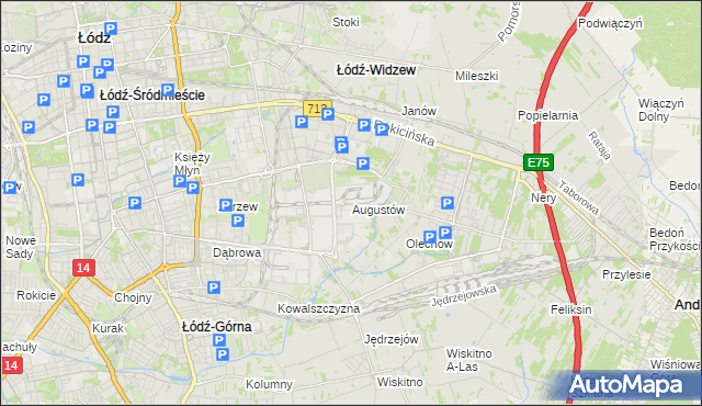 mapa Augustów gmina Łódź, Augustów gmina Łódź na mapie Targeo