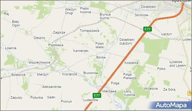 mapa Borów gmina Jędrzejów, Borów gmina Jędrzejów na mapie Targeo