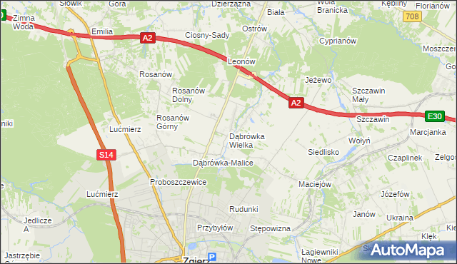 mapa Dąbrówka Wielka gmina Zgierz, Dąbrówka Wielka gmina Zgierz na mapie Targeo