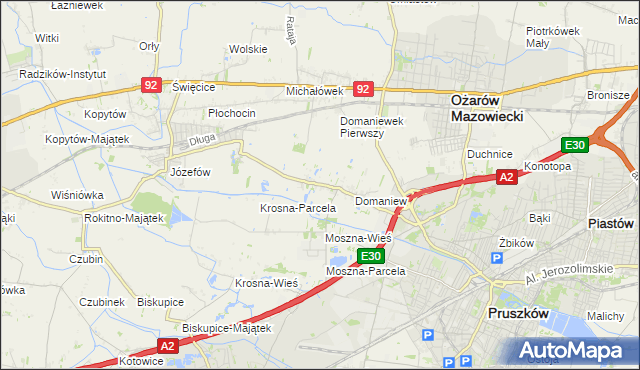 mapa Domaniewek gmina Brwinów, Domaniewek gmina Brwinów na mapie Targeo