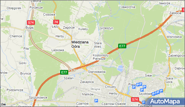 mapa Kostomłoty Pierwsze, Kostomłoty Pierwsze na mapie Targeo