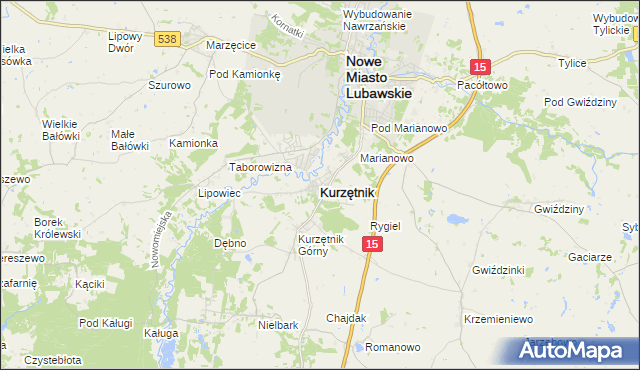 mapa Kurzętnik, Kurzętnik na mapie Targeo