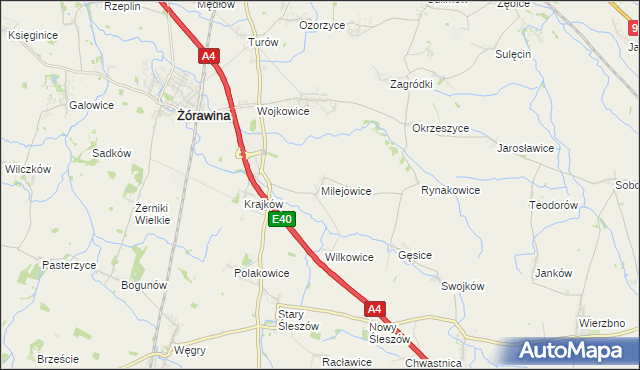 mapa Milejowice gmina Żórawina, Milejowice gmina Żórawina na mapie Targeo