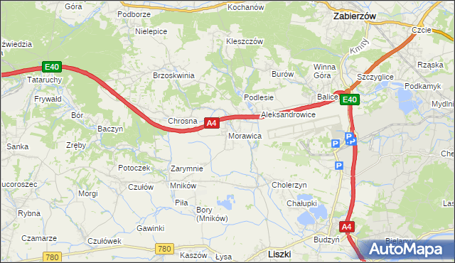 mapa Morawica gmina Liszki, Morawica gmina Liszki na mapie Targeo