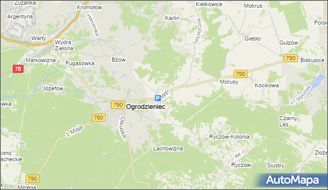 mapa Podzamcze gmina Ogrodzieniec, Podzamcze gmina Ogrodzieniec na mapie Targeo