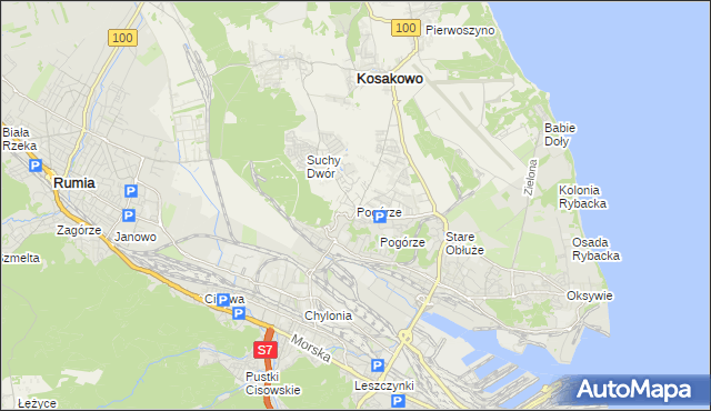 mapa Pogórze gmina Kosakowo, Pogórze gmina Kosakowo na mapie Targeo