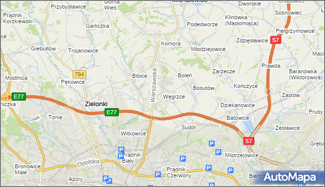 mapa Węgrzce gmina Zielonki, Węgrzce gmina Zielonki na mapie Targeo