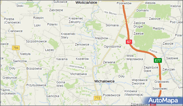 mapa Wilczkowice gmina Michałowice, Wilczkowice gmina Michałowice na mapie Targeo