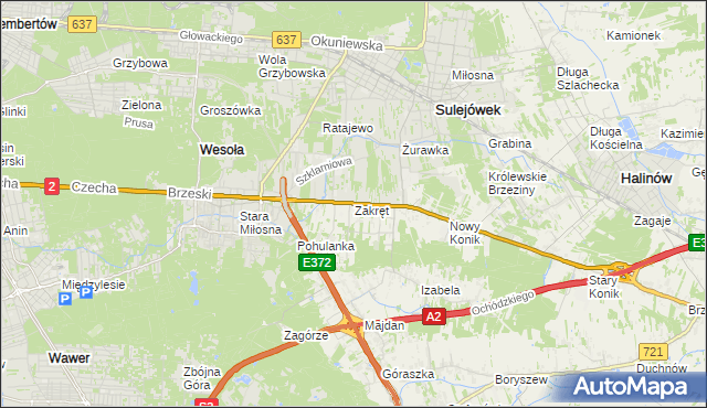 mapa Zakręt gmina Wiązowna, Zakręt gmina Wiązowna na mapie Targeo