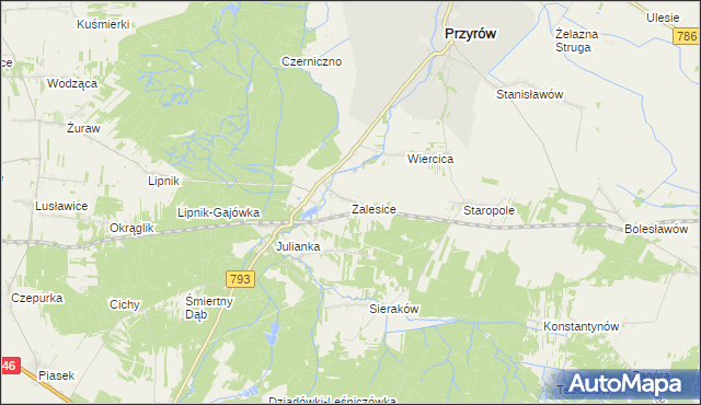 mapa Zalesice gmina Przyrów, Zalesice gmina Przyrów na mapie Targeo