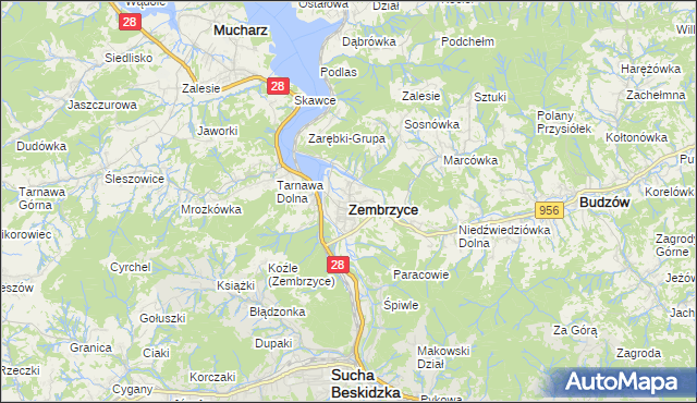 mapa Zembrzyce, Zembrzyce na mapie Targeo