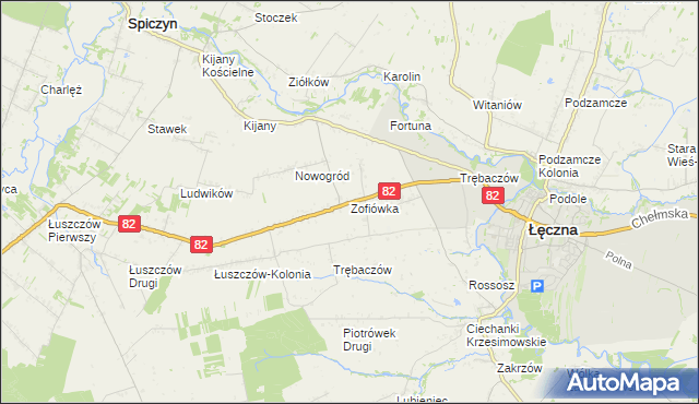 mapa Zofiówka gmina Łęczna, Zofiówka gmina Łęczna na mapie Targeo